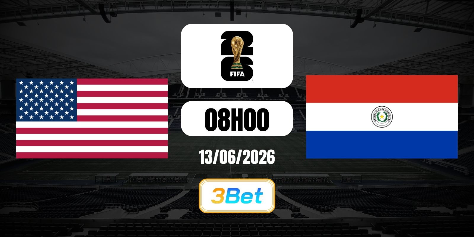 3BET Soi kèo USA vs Paraguay 08h00 ngày 13/06/2026 - World Cup